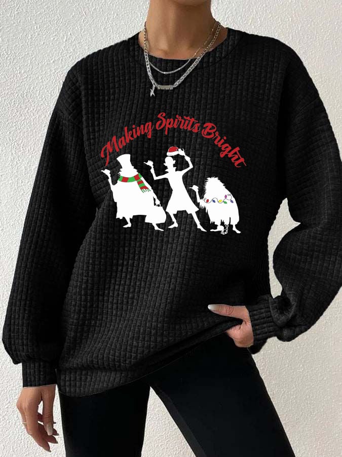 Women's Halloween Ghosts Christmas Print Waffle Sweatshirt