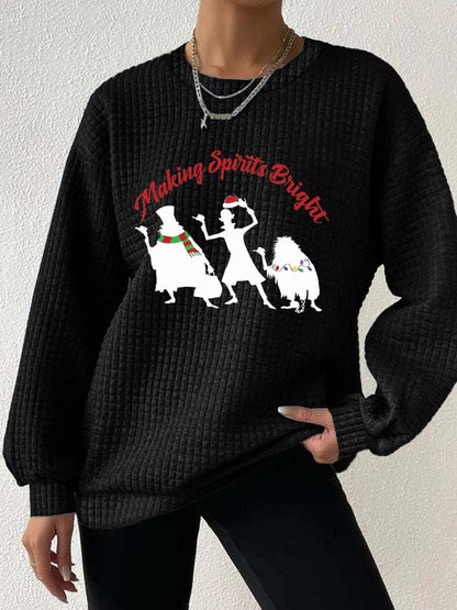 Women's Halloween Ghosts Christmas Print Waffle Sweatshirt