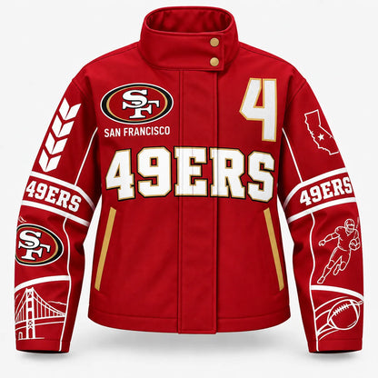SAN FRANCISCO 49ERS TEAM LOGO FOOTBALL GRAPHIC STAND COLLAR JACKET