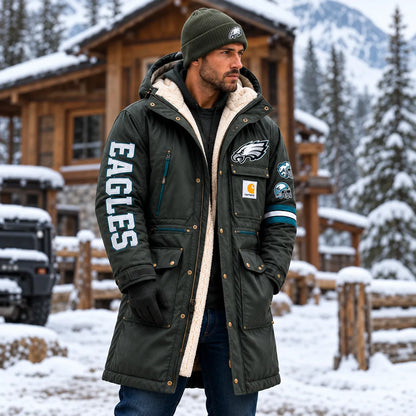 UNISEX PHILADELPHIA EAGLES BLACK WINTER SHERPA LINED HOODED PARKA JACKET