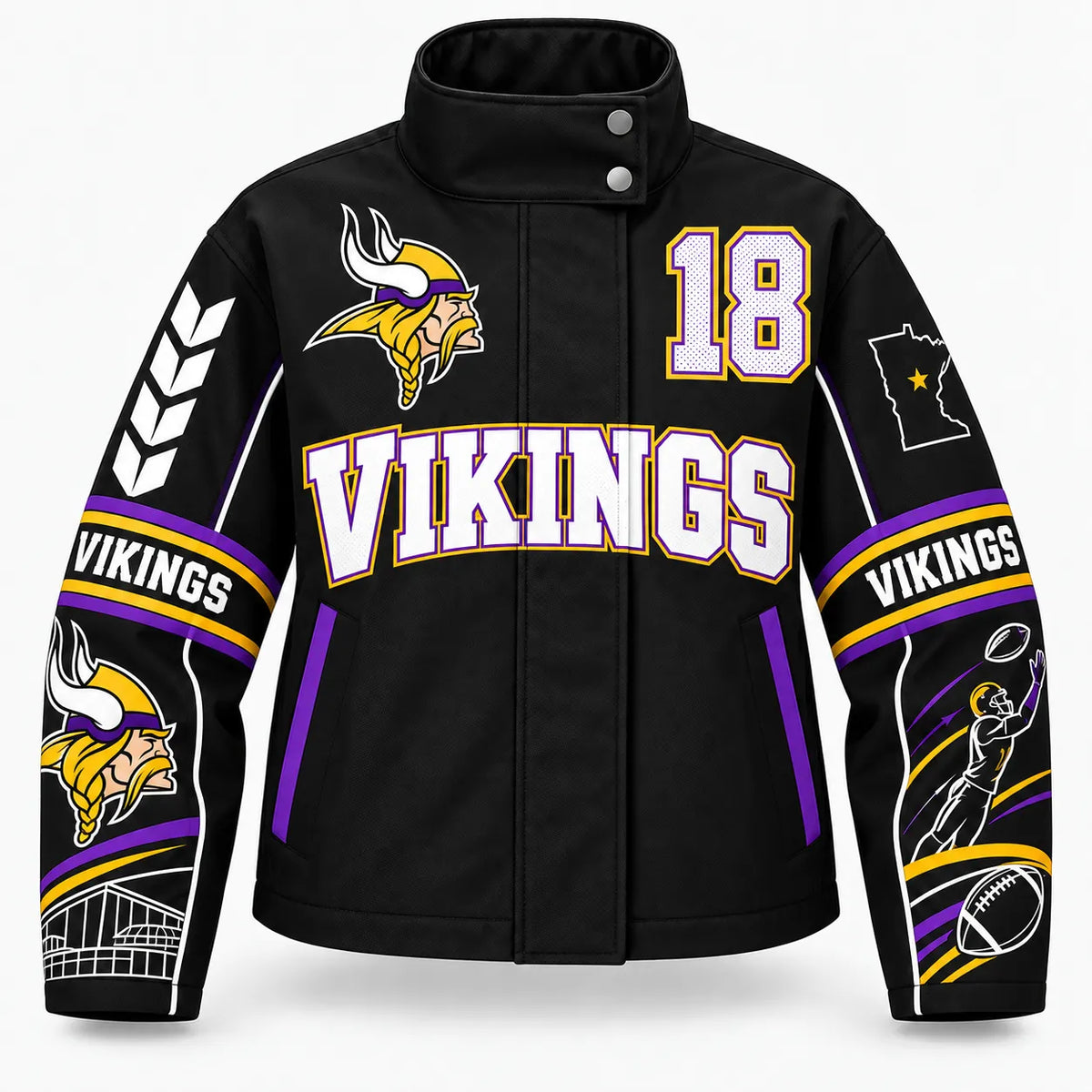MINNESOTA VIKINGS TEAM LOGO FOOTBALL GRAPHIC STAND COLLAR JACKET