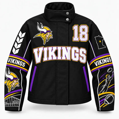 MINNESOTA VIKINGS TEAM LOGO FOOTBALL GRAPHIC STAND COLLAR JACKET