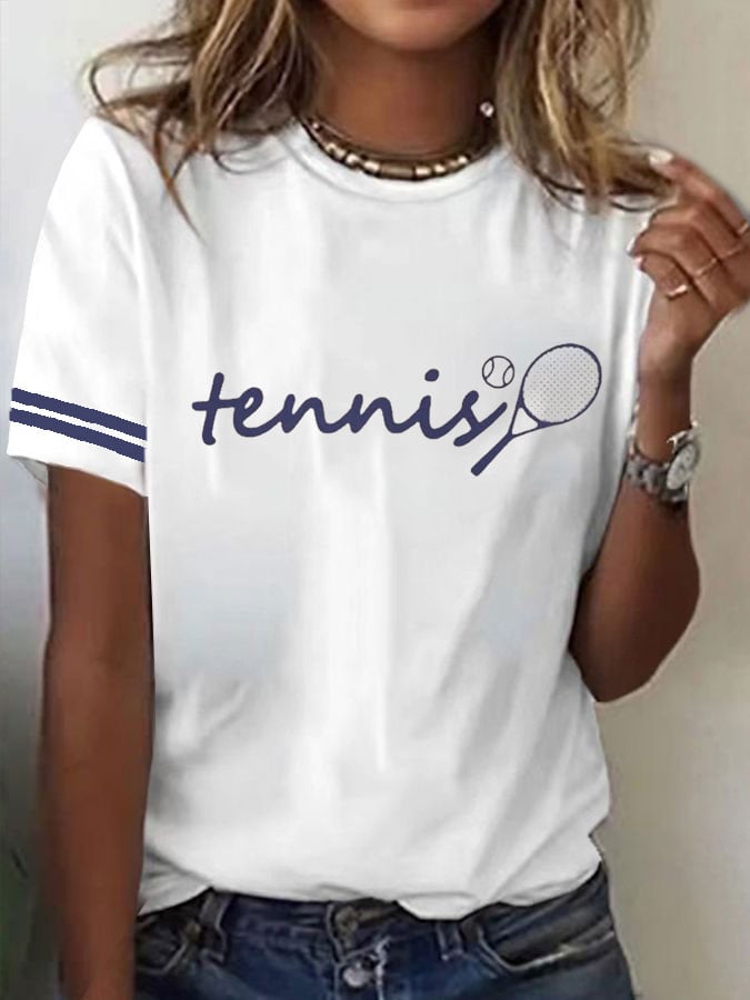 Women's Tennis Printed Round-Neck Casual T-Shirt