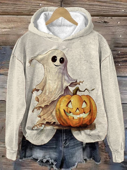 Women's Ghost Pumpkin Print Hoodie