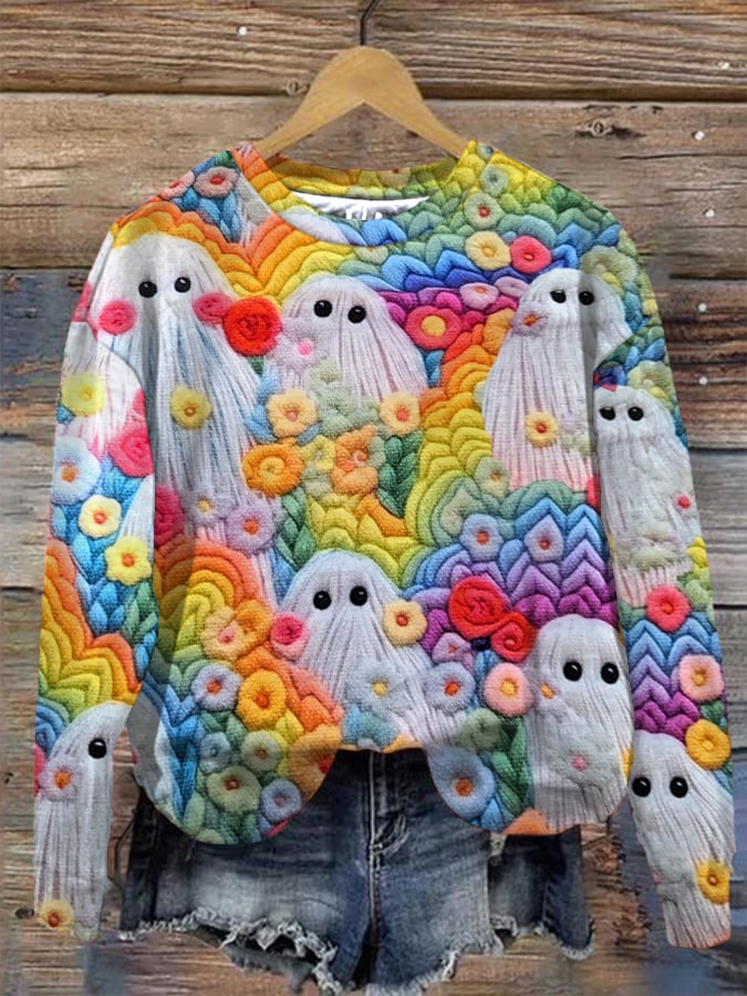 Women's Halloween Colorful Ghost Print Sweatshirt