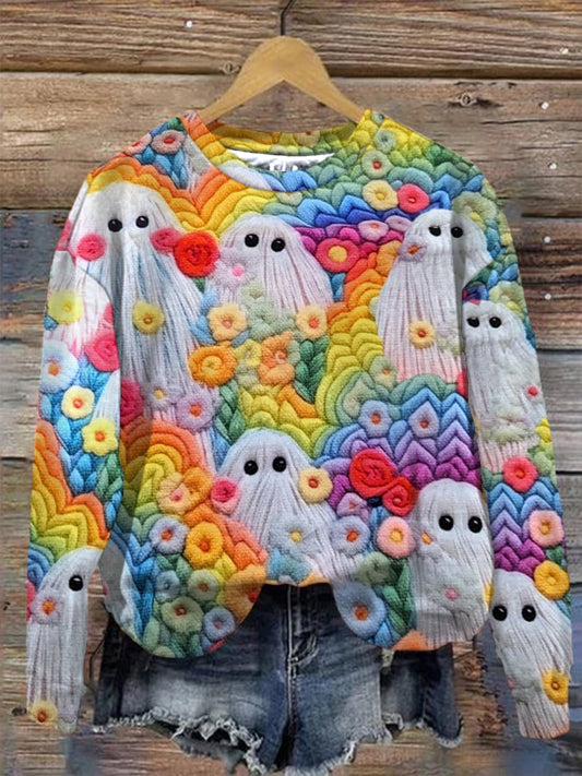 Women's Halloween Colorful Ghost Print Sweatshirt