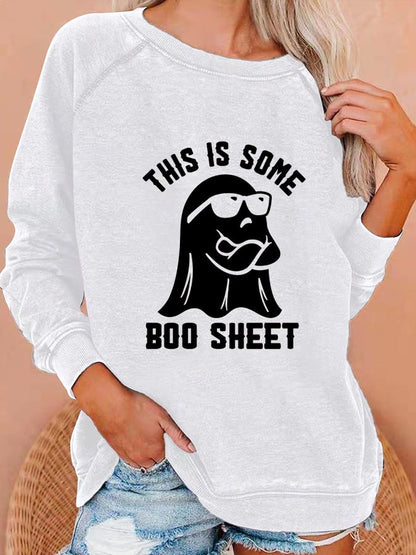 Women's Halloween This Is Some Boo Sheet Print Sweatshirt