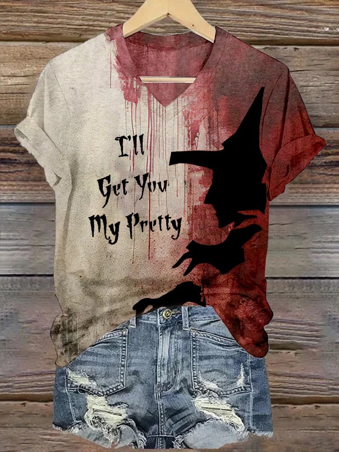 Women'S Halloween Blood I'll Get You My Pretty Print Casual T-Shirt