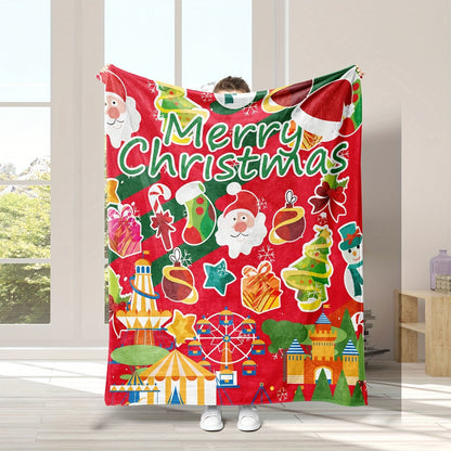 Cozy and Festive: Cartoon Christmas Elements Flannel Blanket for All-Season Comfort and Gifting