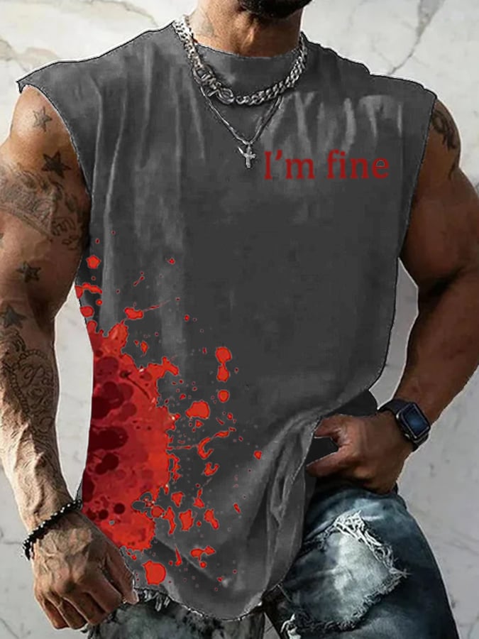 Men's I'm Fine Print Casual Tank Top