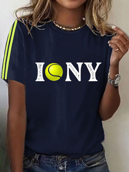 Women's Tennis Printed Round-Neck Casual T-Shirt
