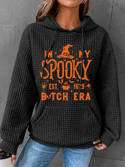 Women's Halloween Spooky B*tch Season Printed Sweatshirt Printed Waffle Hooded Sweatshirt