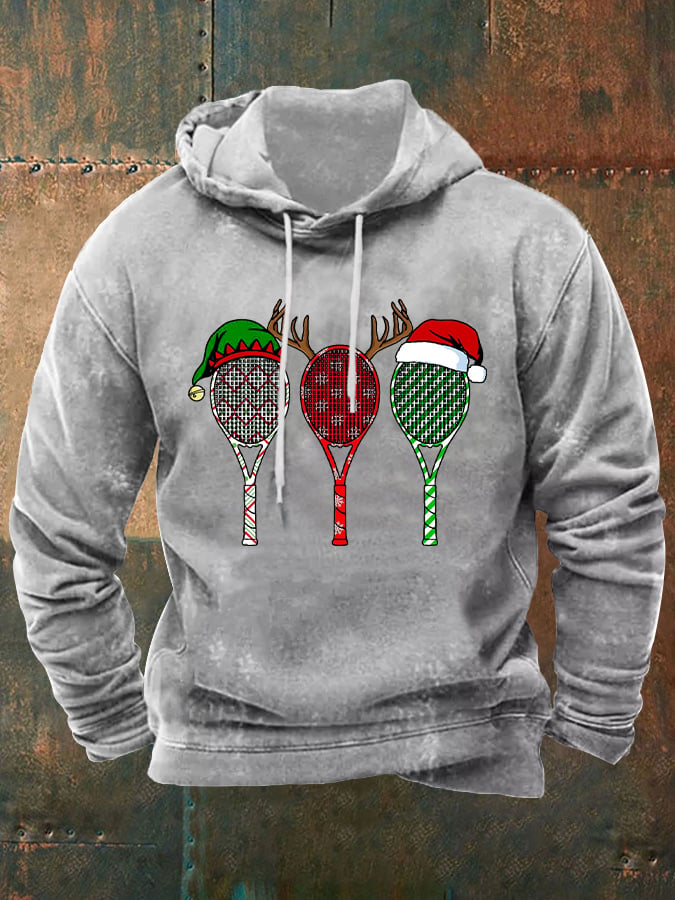 Men's Christmas Tennis Racket Print Hooded Sweatshirt