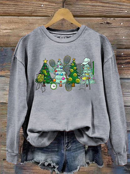 Women's Tennis Christmas Tree Print Sweatshirt
