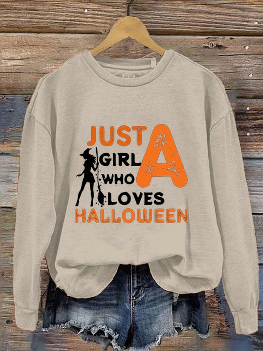 Women's Just A Girl Who Loves Halloween Crew Neck Sweatshirt