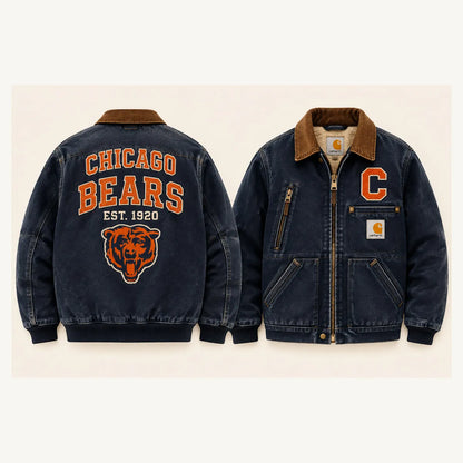 UNISEX CHICAGO BEARS SHERPA LINED OVERSIZED WORKWEAR WINTER PARKA JACKET