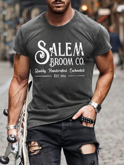 Men's Salem Broom Co Quality Handcrafted Enchanted Est 1692 Print T-Shirt