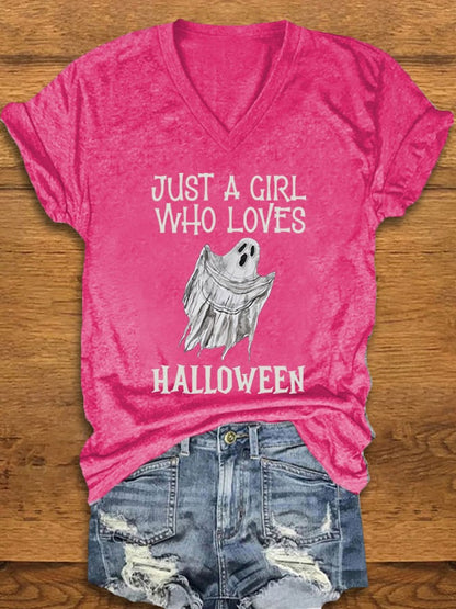 Women's "Just a Girl Who Loves Halloween" Printed T-Shirt