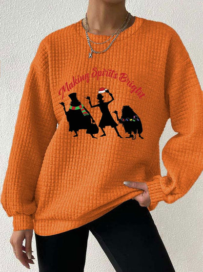 Women's Halloween Ghosts Christmas Print Waffle Sweatshirt