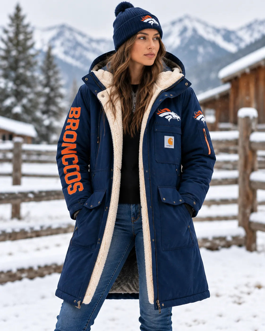 DENVER BRONCOS UNISEX SHERPA-LINED LONG WINTER PARKA JACKET
