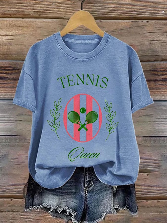 Women's Tennis Queen Printed Round-Neck Casual T-Shirt