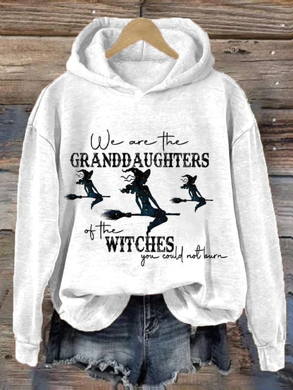 Women's Halloween We Are The Granddaughters of Witches You Could Not Burn Printed Hooded Sweatshirt