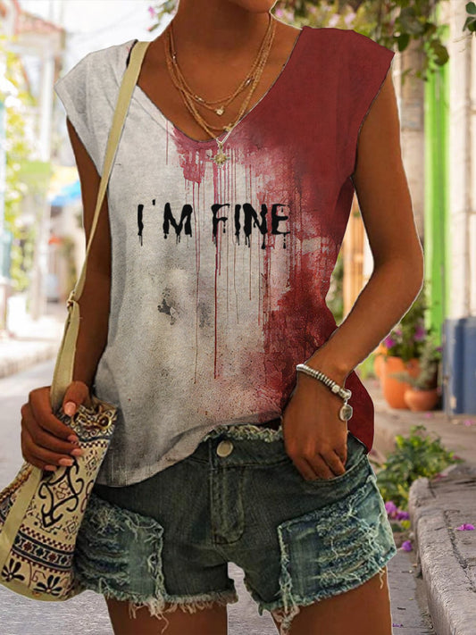 Women's Bloody I'm Fine Halloween Print Vest