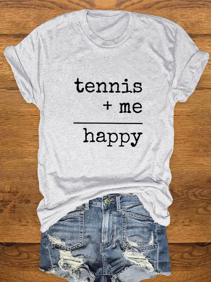 Women's "Tennis+me=happy" printed T-shirt