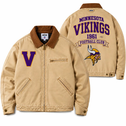 UNISEX MINNESOTA VIKINGS VINTAGE TAN CANVAS WORKWEAR JACKET | AEGE