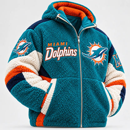 UNISEX MIAMI DOLPHINS SHERPA FLEECE COLORBLOCK HOODED ZIP-UP JACKET