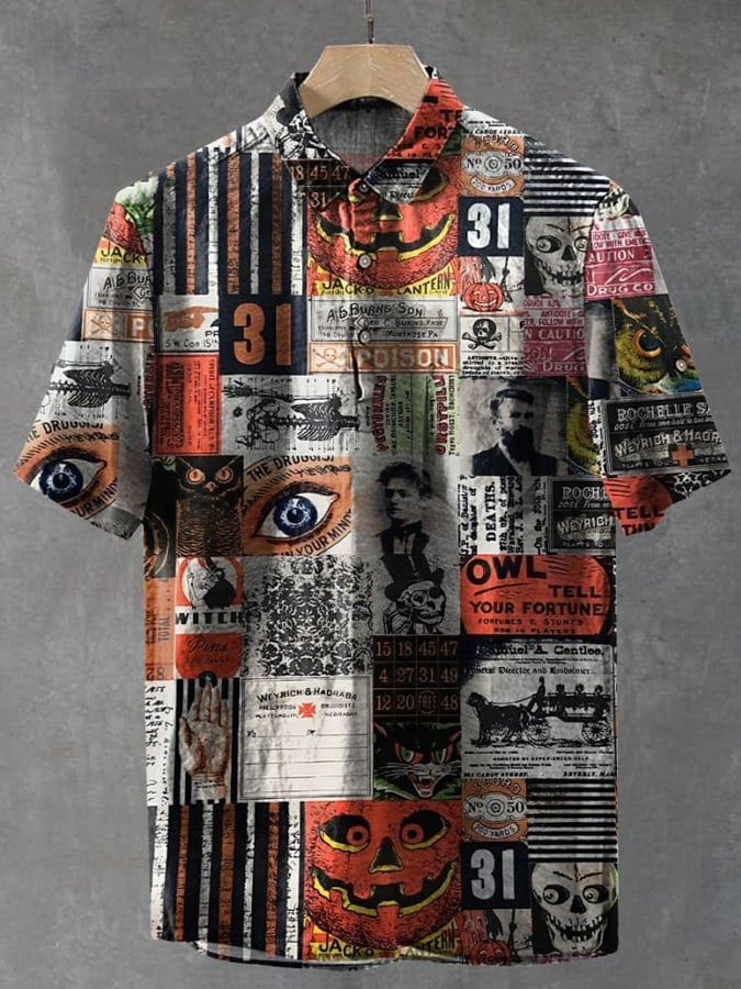 Men's Retro Dark Halloween Print Casual Shirt