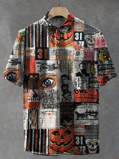 Men's Retro Dark Halloween Print Casual Shirt