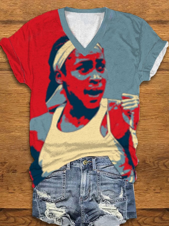 Women's Tennis Player V-Neck T-Shirt