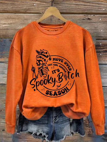 Women's Funny Halloween Spooky Bitch Season Move Over Hot Girl Summer Printed Sweatshirt