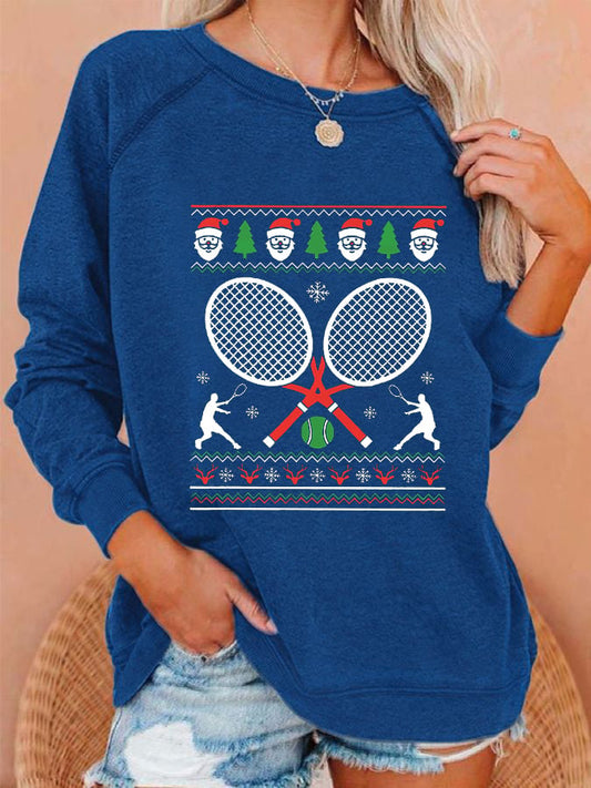 Women's Christmas Tennis Racket Printed Casual Sweatshirt