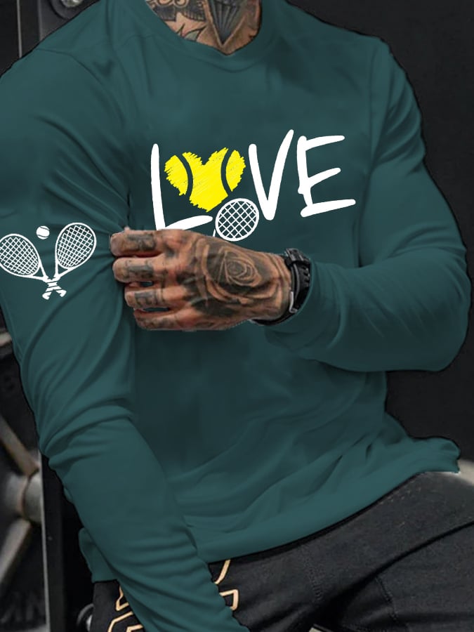 Men's love tennis printed long sleeve T-shirt