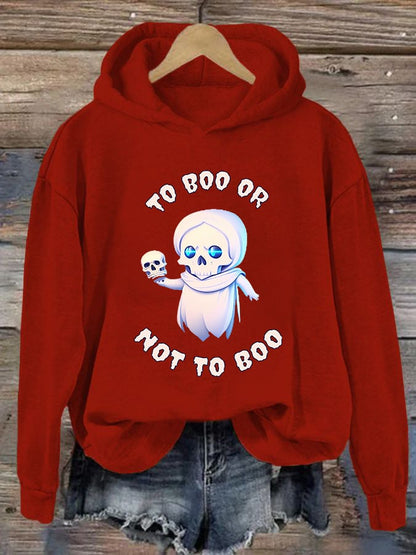 Women's "To boo or not to boo" printed casual hooded sweatshirt