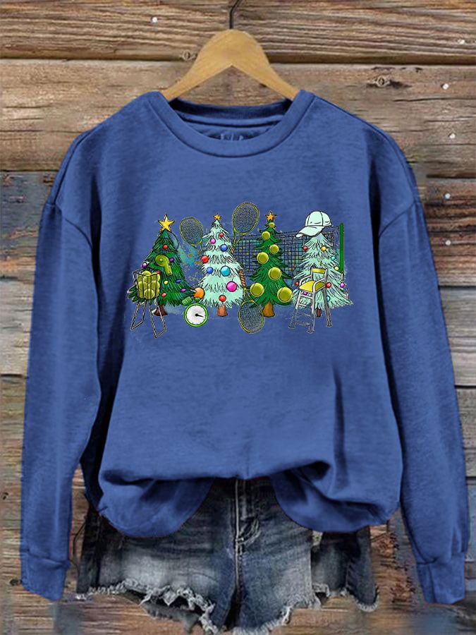 Women's Tennis Christmas Tree Print Sweatshirt