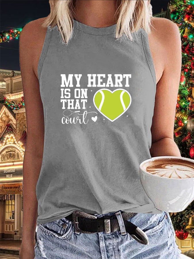 Women's tennis enthusiasts "My heart is on that court" printed casual vest