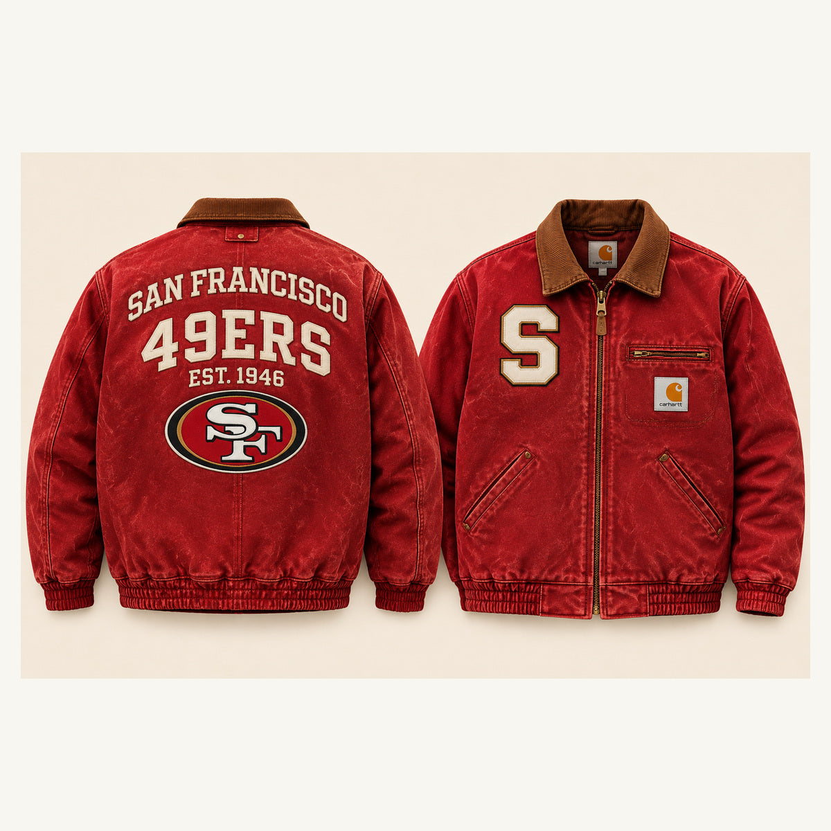 UNISEX SAN FRANCISCO 49ERS SHERPA LINED OVERSIZED WORKWEAR WINTER PARKA JACKET