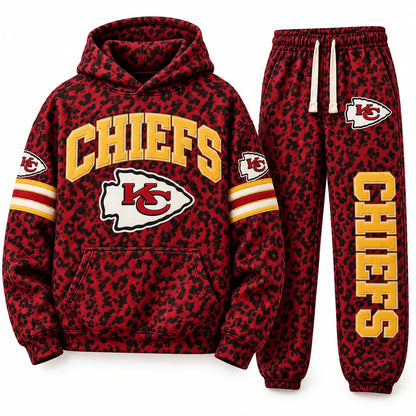 WOMEN’S KANSAS CITY CHIEFS LEOPARD PRINT GRAPHIC HOODIE & JOGGER SET