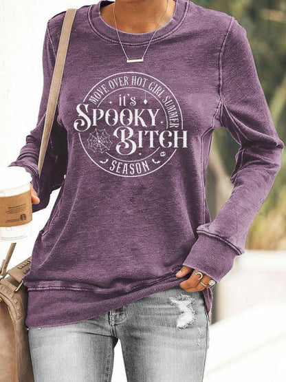 Women's Halloween Move Over Hot Girl Summer It's Spooky Bitch Season Print Sweatshirt