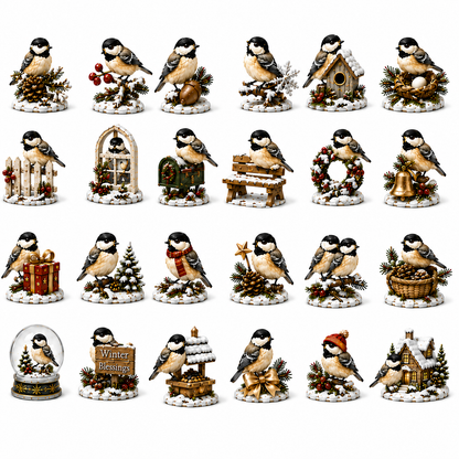 24-Day Chickadee Advent Calendar | Autumn & Winter Cottage Collectible Gift