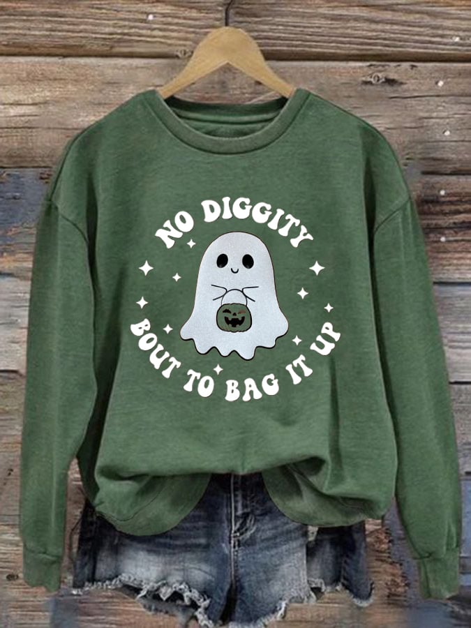 Women's No Diggity Bout To Bag It Up Printed Cute Ghost Sweatshirt