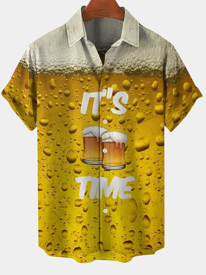 Stylish Oktoberfest beer print short sleeve shirt for men