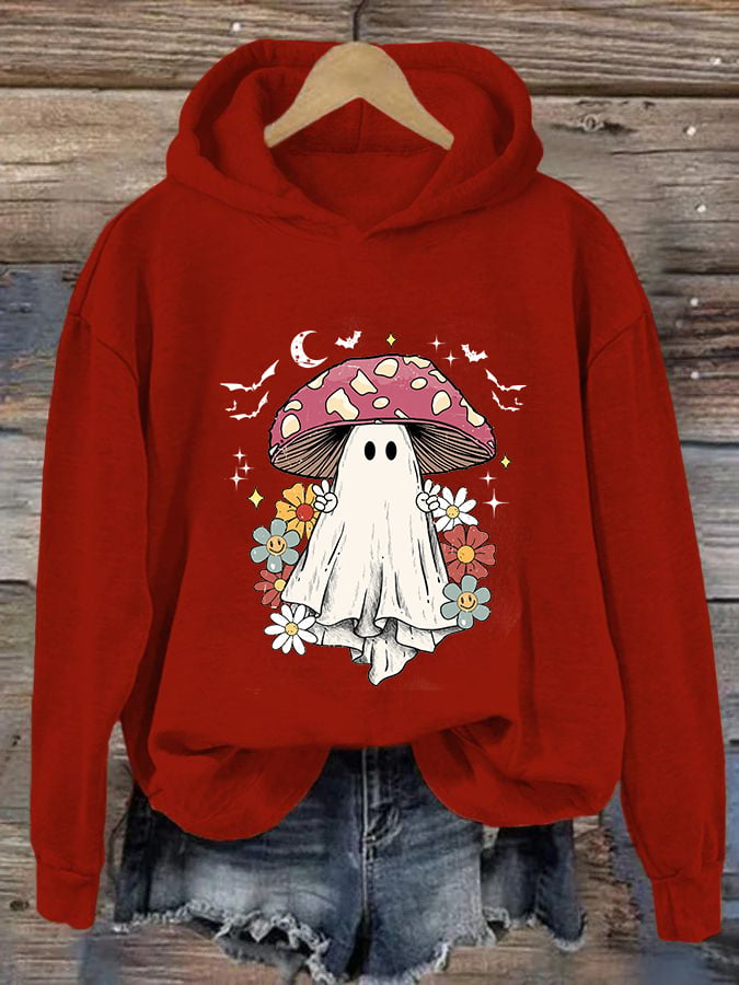 Women's Ghost Mushroom Floral Print Casual Hoodie