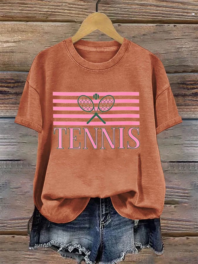 Women's Tennis Printed Round-Neck Casual T-Shirt
