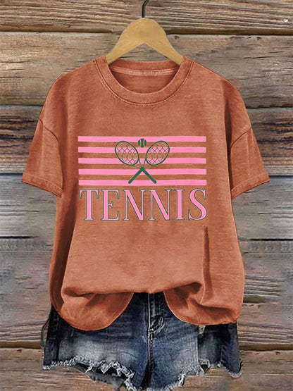 Women's Tennis Printed Round-Neck Casual T-Shirt