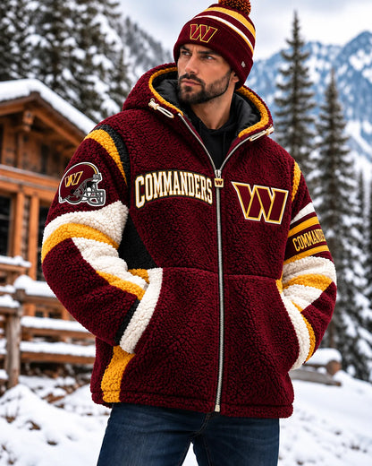 UNISEX WASHINGTON COMMANDERS SHERPA FLEECE ZIP UP HOODIE JACKET