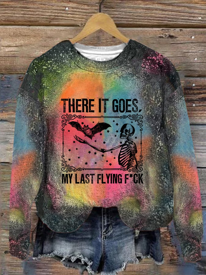 Women's Halloween There It Goes My Last Flying F*ck Tie-dye Print Crew Neck Sweatshirt